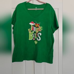 Green 'Jingle Bells' Holiday V-Neck Tee, Size 3X